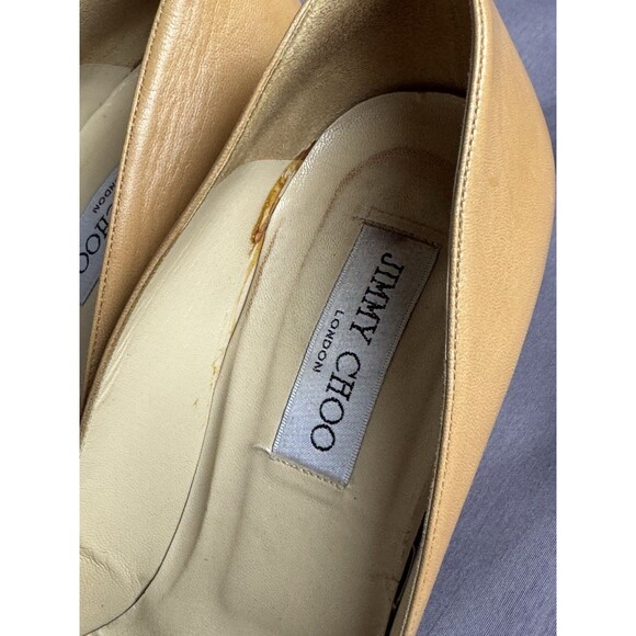 Jimmy Choo Tan Leather Kitten Heel Pumps 40 Vintage Italy Cutout - Picture 8 of 8